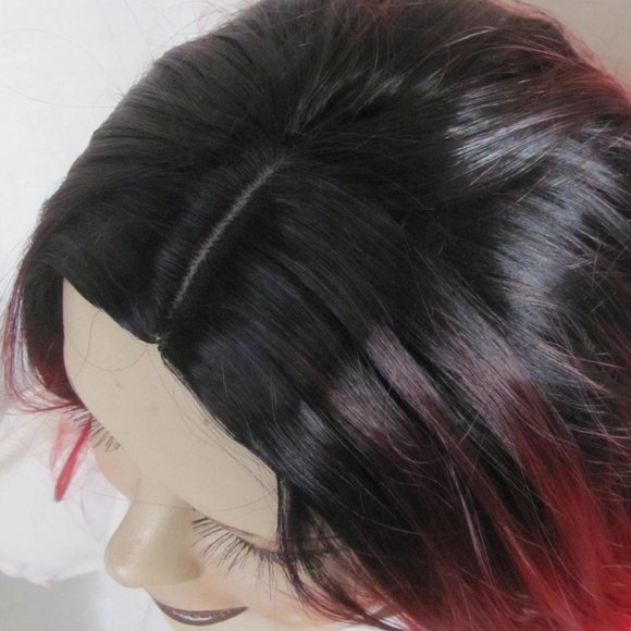 Ladies Synthetic Black & Bright Red Highlights Long Layered Wave Wig 27" - Picture 4 of 6